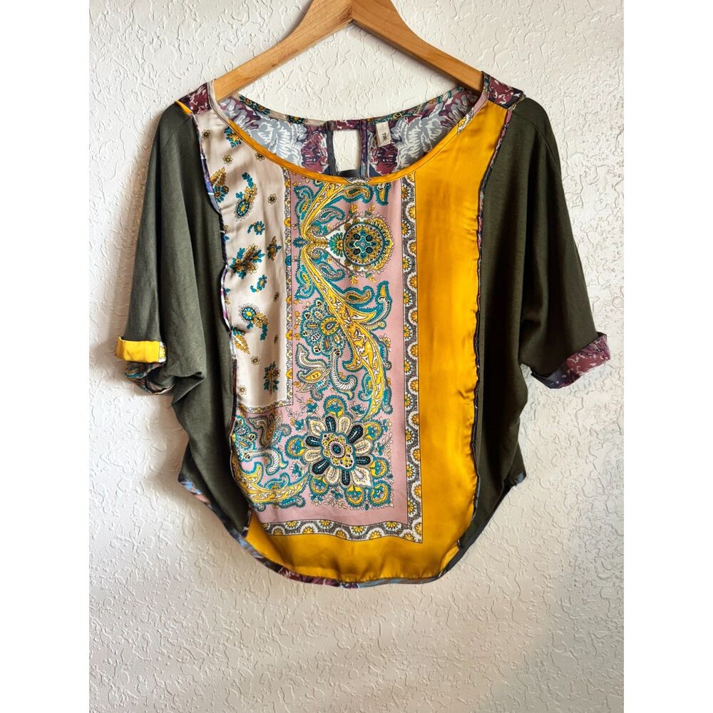 Tiny by Anthropologie Reeves Paisley Floral Bandana Blouse Green Yellow Medium